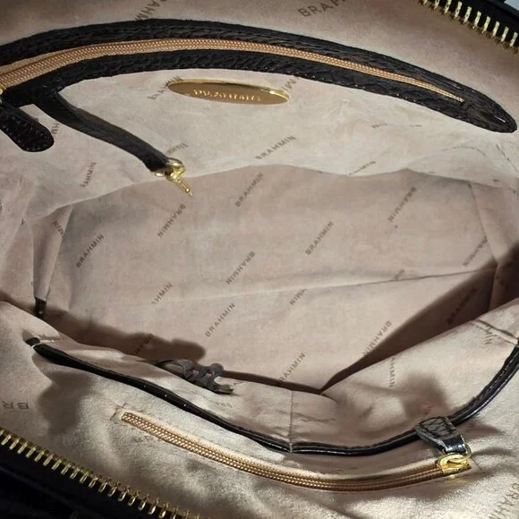 Brahmin Duxbury Satchel Black Melbourne Croc Embossed Leather Designer Purse Bag - Picture 9 of 16